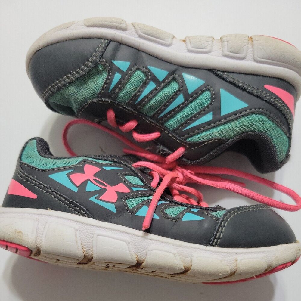 Under Armour Sneakers Girl 7 Running Shoes Blue Pink Mesh Lace Up Tennis Low Top